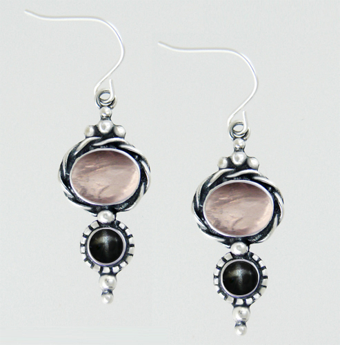 Sterling Silver Drop Dangle Earrings With Rose Quartz And Black Star